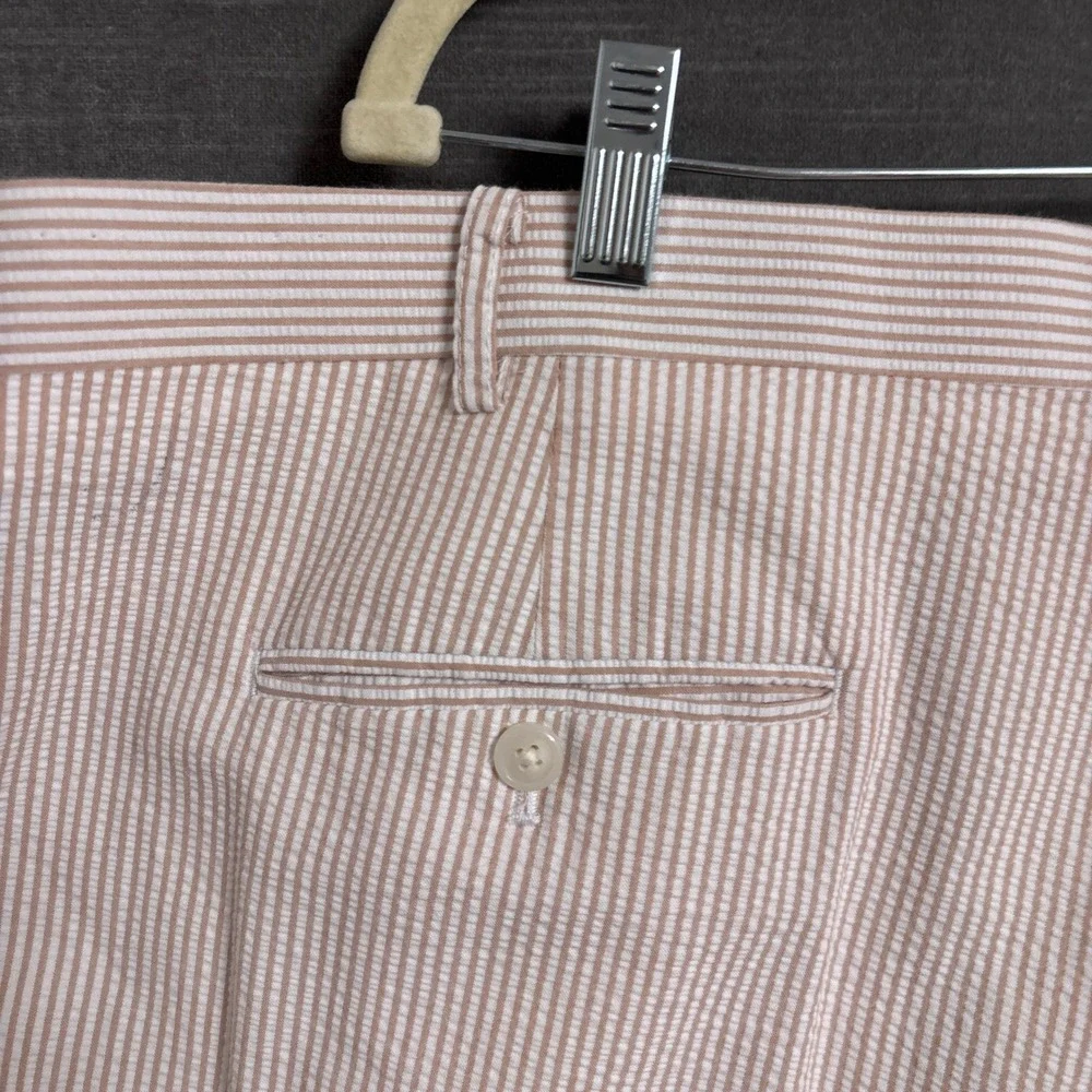 Seersuckers Trousers 48x28 Tan Striped Classic Dress Pants Summer Beach Wedding